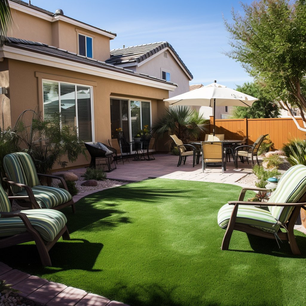 Turf installation in a Las Vegas backyard.