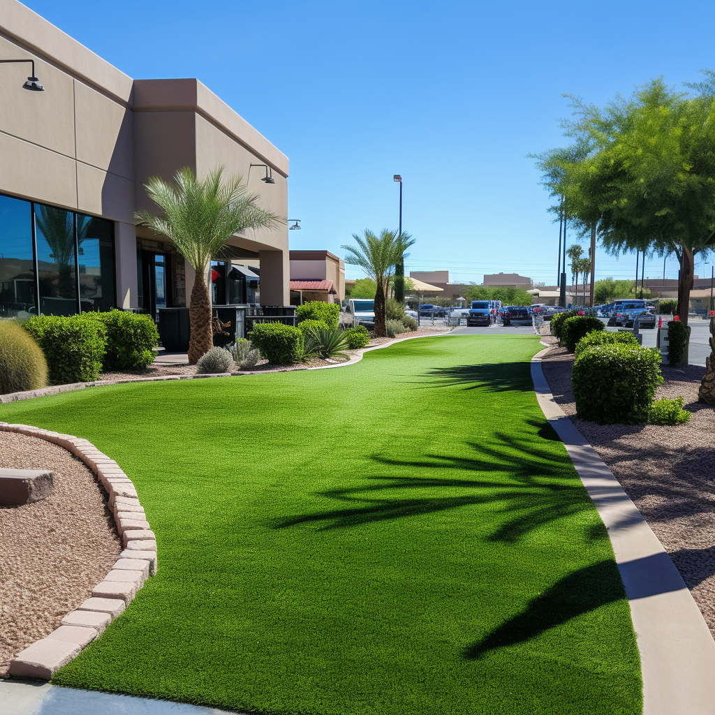 A turf with UV resistance on a commercial property to keep cool in the Vegas summer heat.