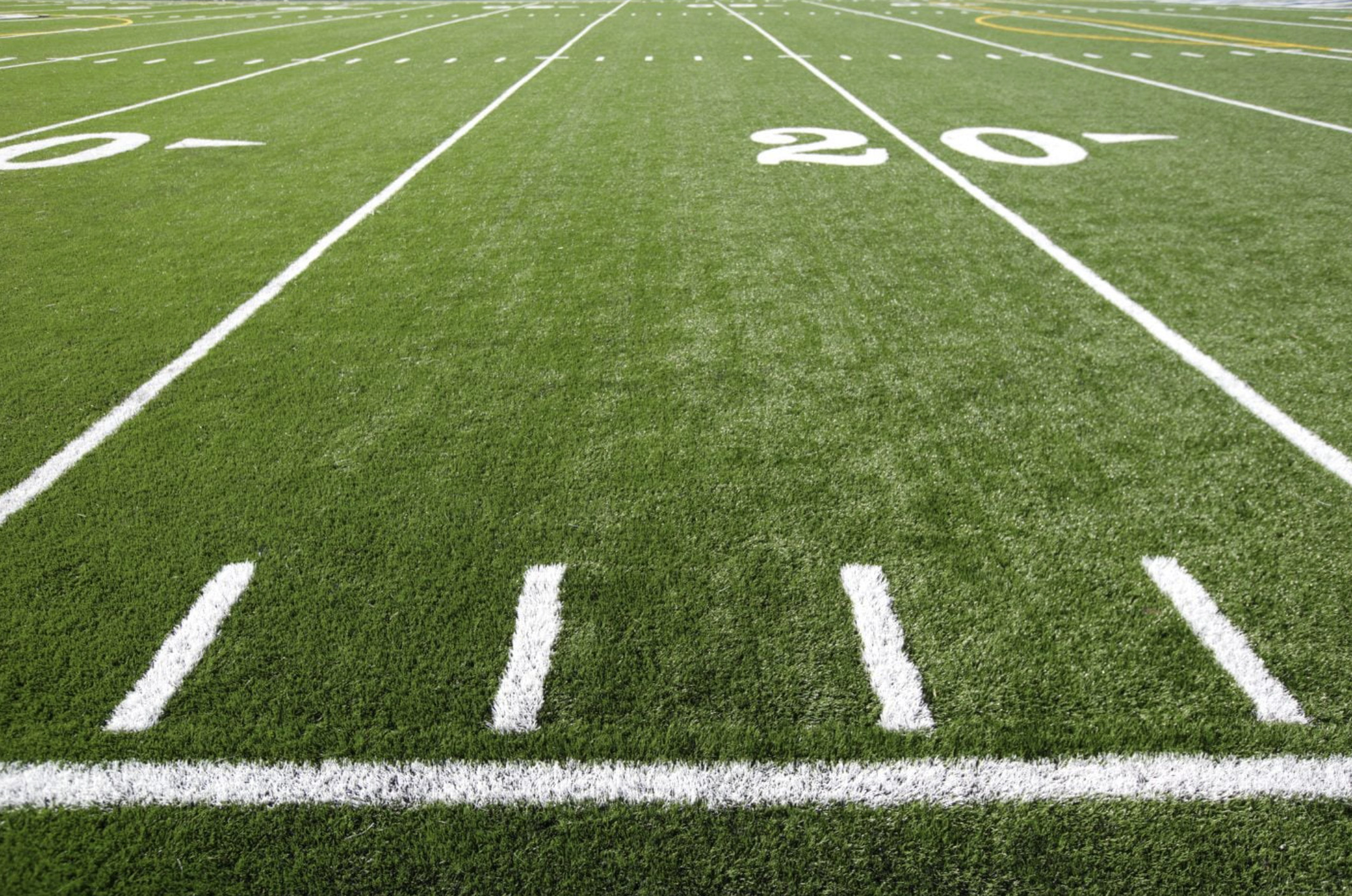 A sports turf laid down and painted for a high-school football field in Las Vegas.